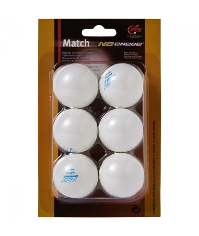 balles Enebe Blister de 6 Match White Ping Pong