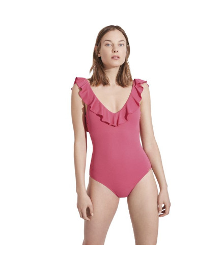 Maillot de bain réducteur à volants fuchsia Ysabel Mora B...