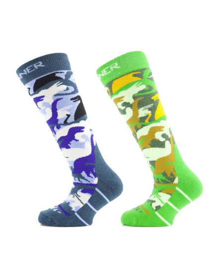 Chaussettes de Ski Sinner Dino bleu et vert Enfant 2 paires