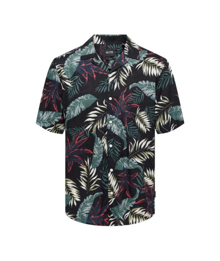 Chemise Only & Sons Coupe Régulière Col Cubain Noir Homme