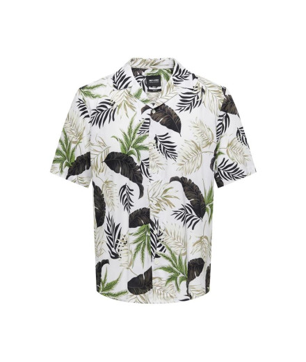 Chemise Only & Sons Coupe Régulière Col Cubain Blanc Homme