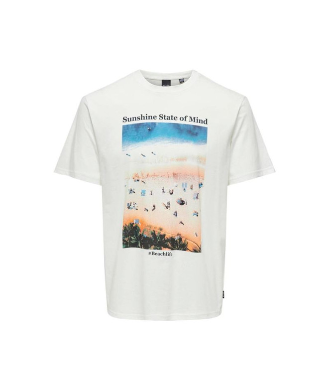 T-shirt Only & Sons Onskolton Reg Beach Blanc...