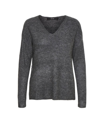 Vero Moda crewlefile V-Neck Medium Grey Melange Sweater...