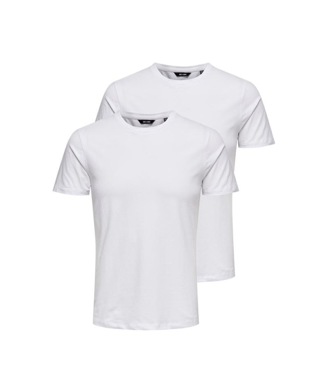 T-shirt Only & Sons basique Slim 2-Pack Blanc...