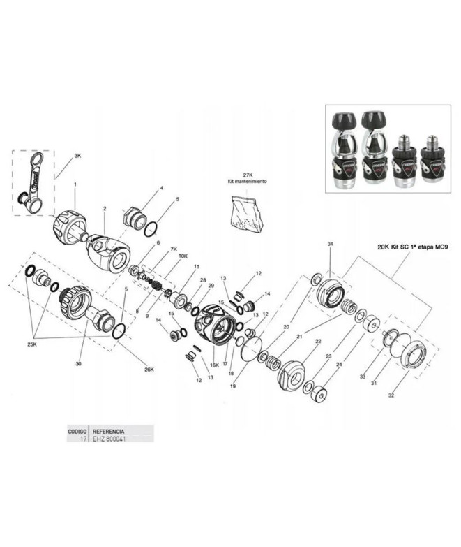 Aiguille percutante Cressi Vanne MC9-T10